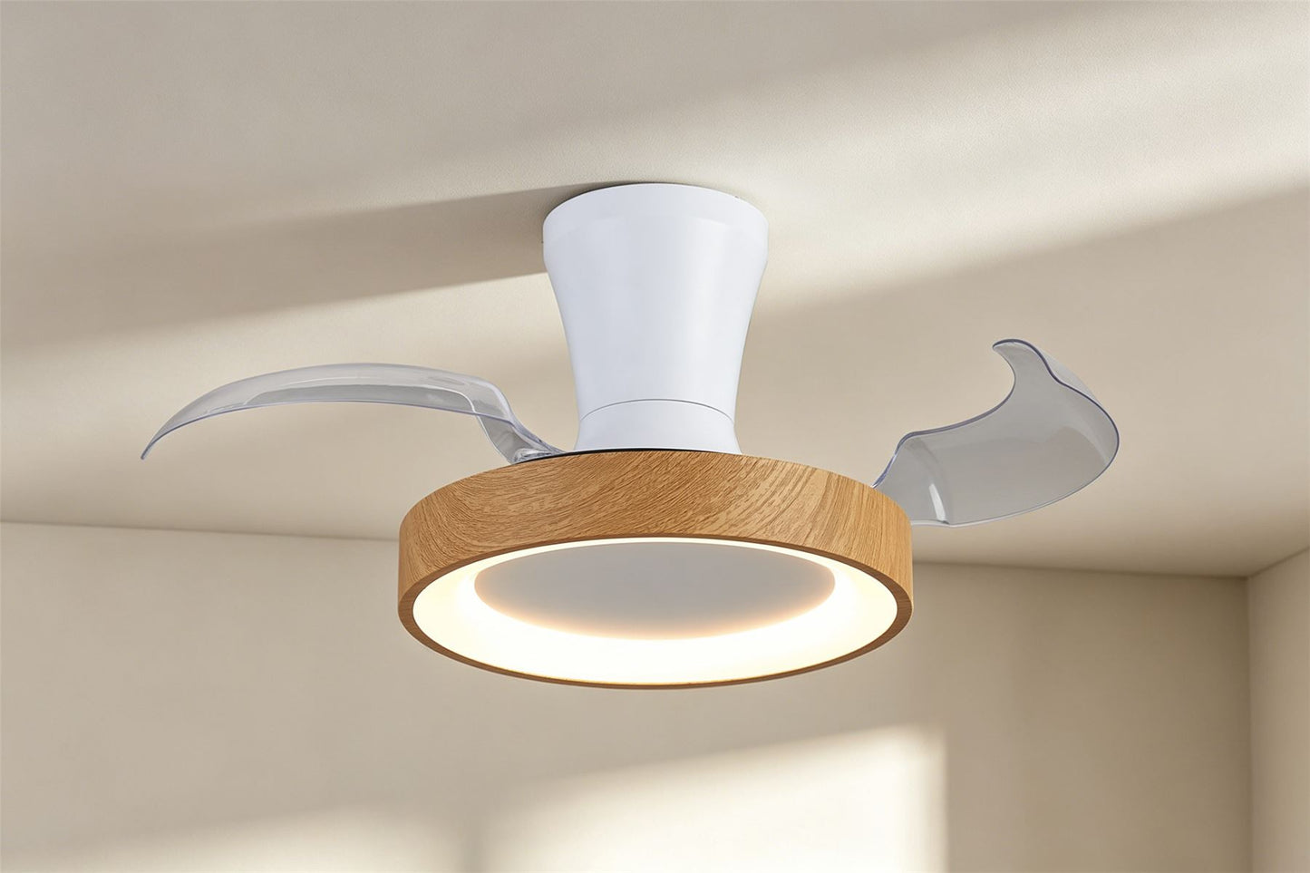 Niseko Fan XS 33cm 25W LED Dimmable Ceiling Light With Built-In 25W DC Fan, 2700-5000K Remote Control, 2500lm, Wood/White, 5yrs Warranty