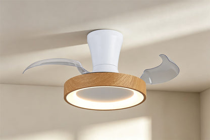 Niseko Fan XS 33cm 25W LED Dimmable Ceiling Light With Built-In 25W DC Fan, 2700-5000K Remote Control, 2500lm, Wood/White, 5yrs Warranty