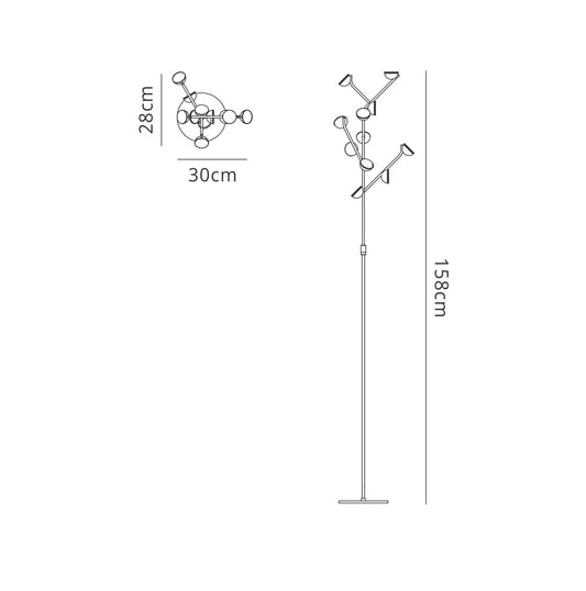 Mantra M6268 Adn 10 Light Floor Lamp 158cm, 30W LED, 3000K, 1650lm, White, 3yrs Warranty
