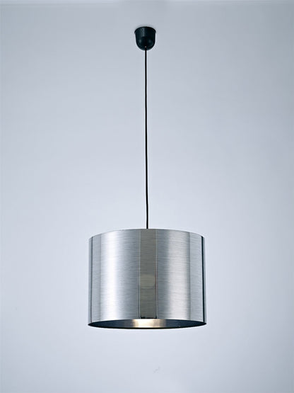 Deco Dako Black Pendant 1 Light E27 with 350 x 250mm Metallic Chrome Finish Cylinder Shade, c/w Ceiling Bracket