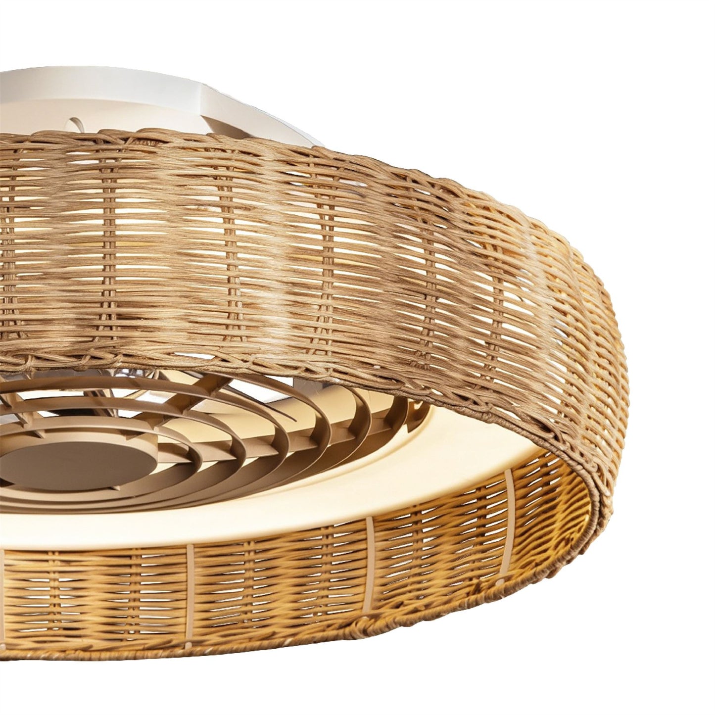 Kilimanjaro 65cm 70W LED Dimmable Ceiling Light With 35W DC Reversible Fan c/w Remote Control, 4200lm, Beige Rattan, 5yrs Wrnty
