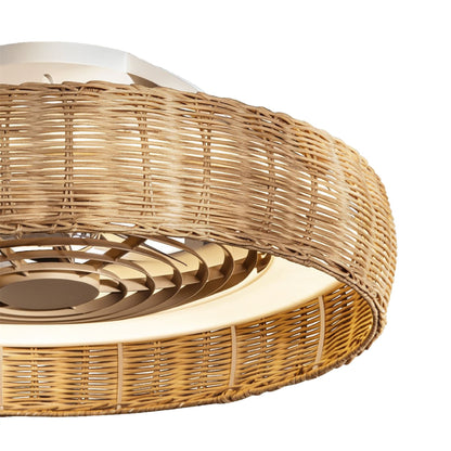 Kilimanjaro 65cm 70W LED Dimmable Ceiling Light With 35W DC Reversible Fan c/w Remote Control, 4200lm, Beige Rattan, 5yrs Wrnty