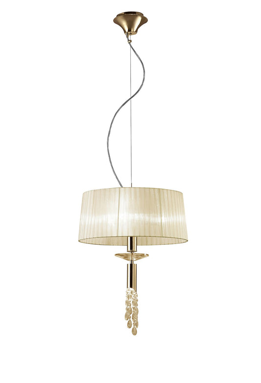 Mantra Tiffany 46cm Pendant 3+1 Light E27+G9, French Gold with Cream Shade & Clear Crystal