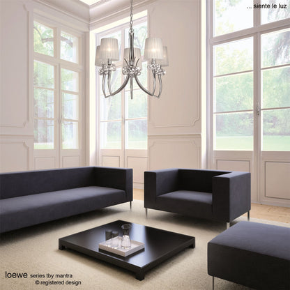 Mantra M4631 Loewe Pendant 5 Light E14, Polished Chrome with White Shades