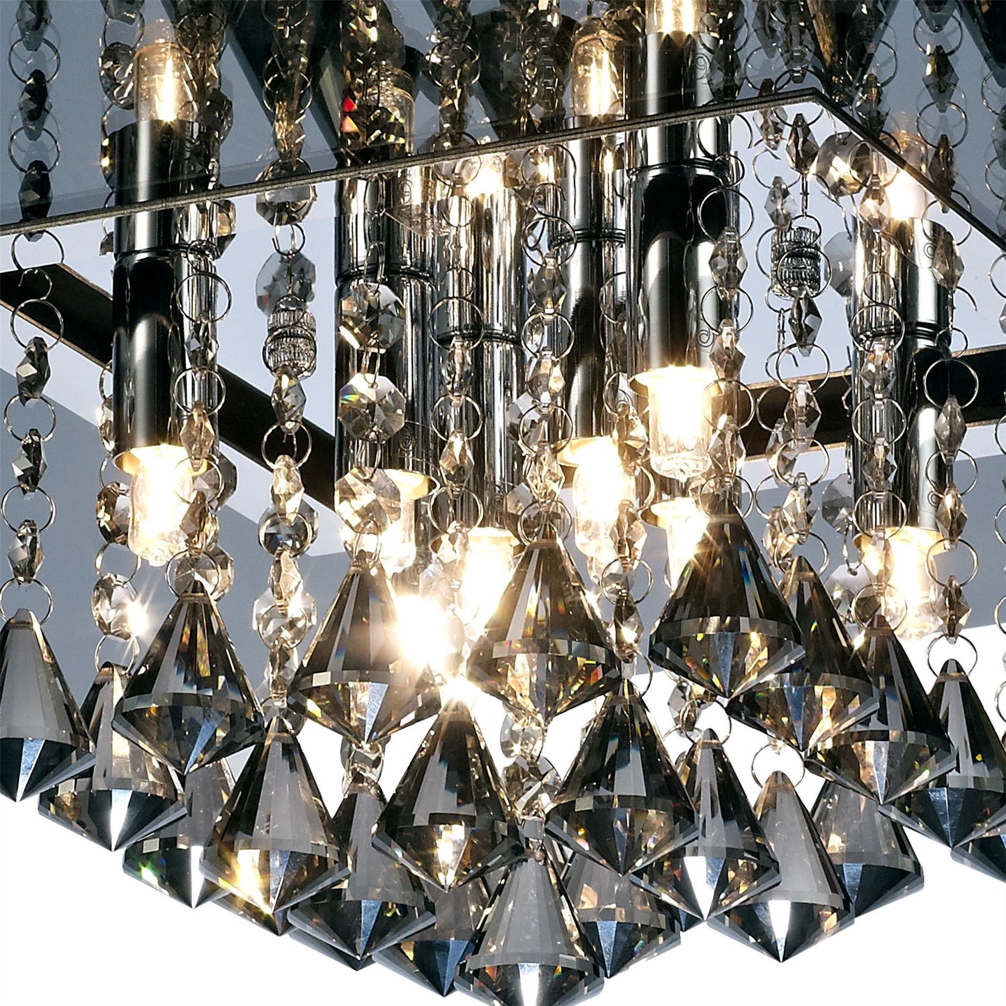 Diyas Starda Flush  Square 8 Light G9 Chrome/Smoked Mirror/Smoked Crystal Ceiling Light Fitting