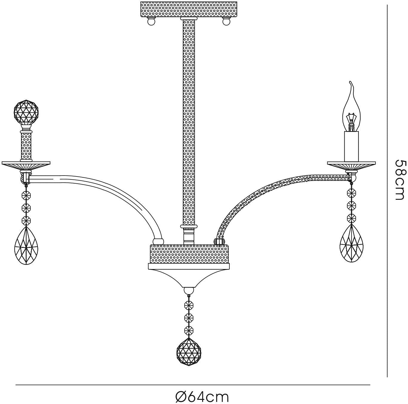Diyas Fiore 62cm  6 Light E14 Black Chrome/Crystal Ceiling Pendant Light Fitting