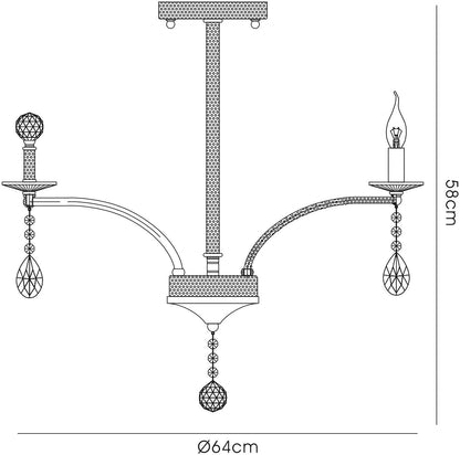 Diyas Fiore 62cm  6 Light E14 Black Chrome/Crystal Ceiling Pendant Light Fitting