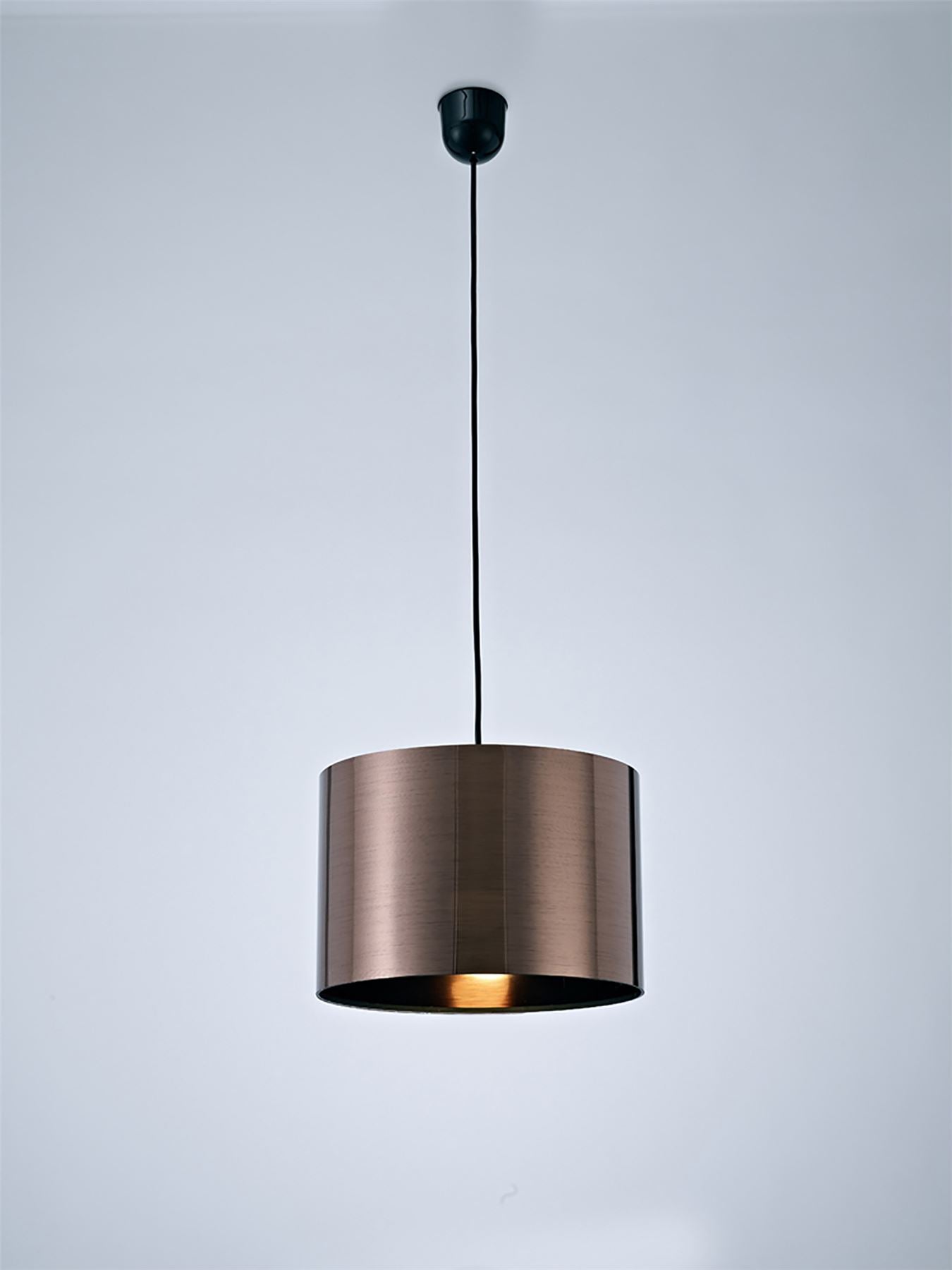 Deco Dako Black Pendant 1 Light E27 with 300 x 200mm Metallic Bronze Finish Cylinder Shade, c/w Ceiling Bracket