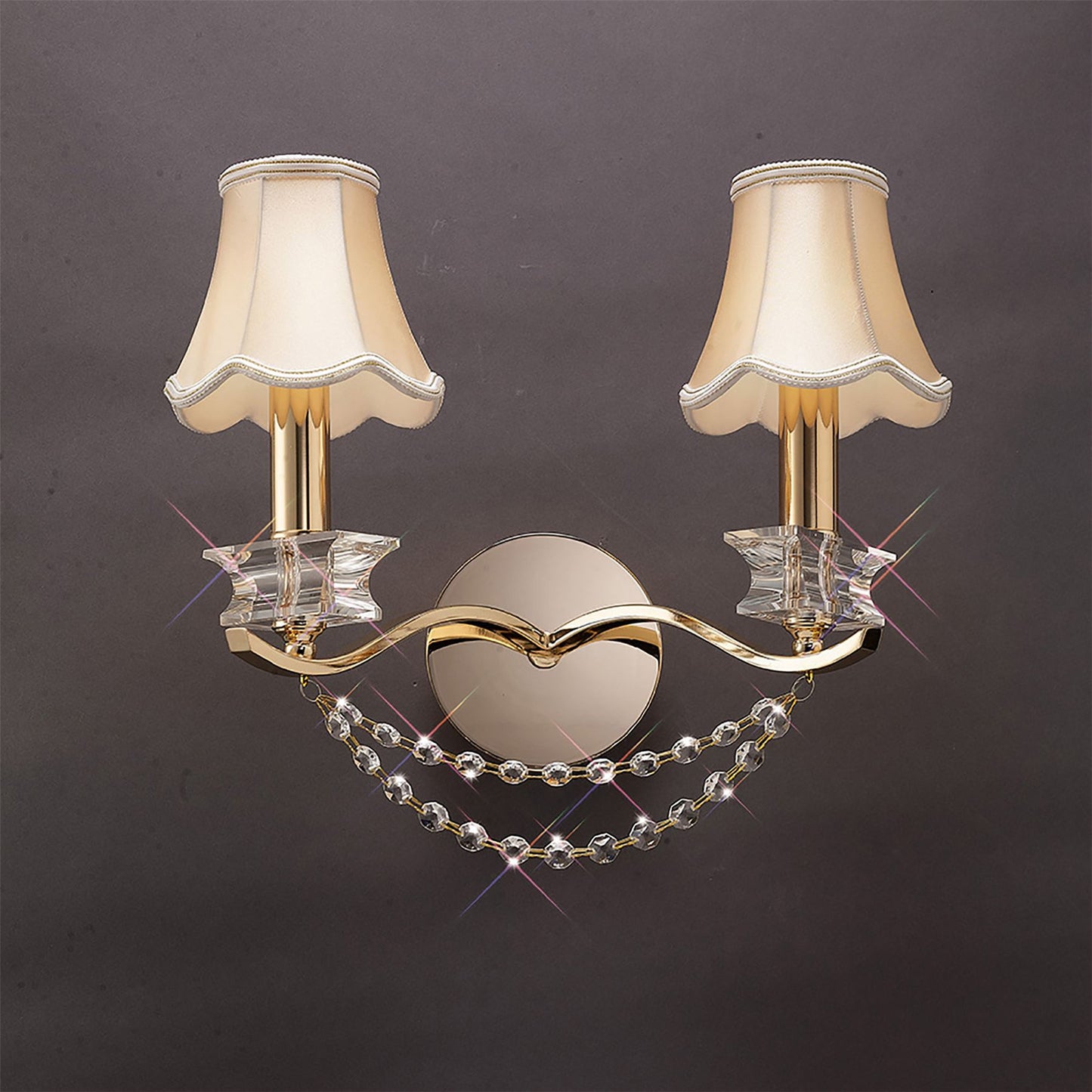 Diyas Nydia Wall Light 2 Light E14 French Gold/Crystal