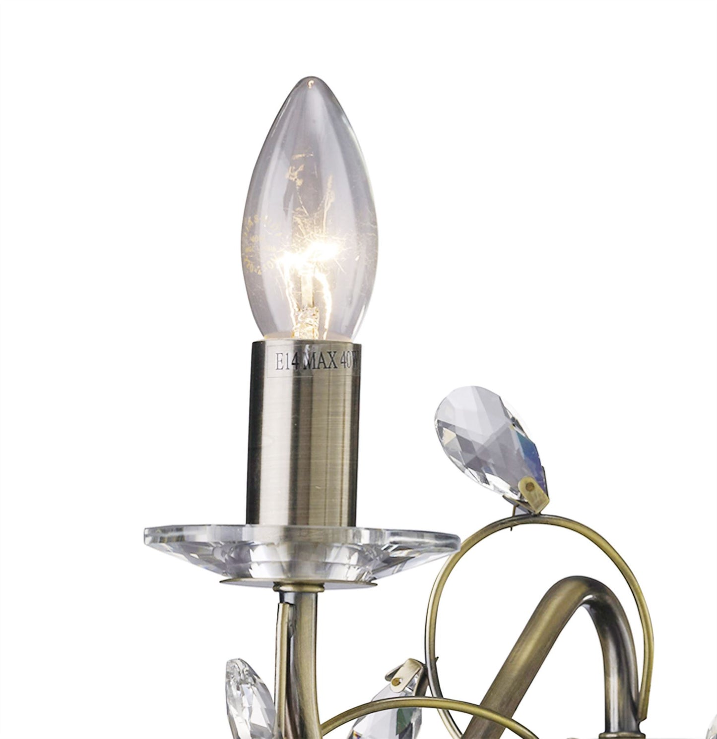 Diyas Willow Wall Light WITHOUT SHADE 2 Light E14 Antique Brass/Crystal