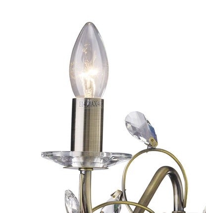 Diyas Willow Wall Light WITHOUT SHADE 2 Light E14 Antique Brass/Crystal