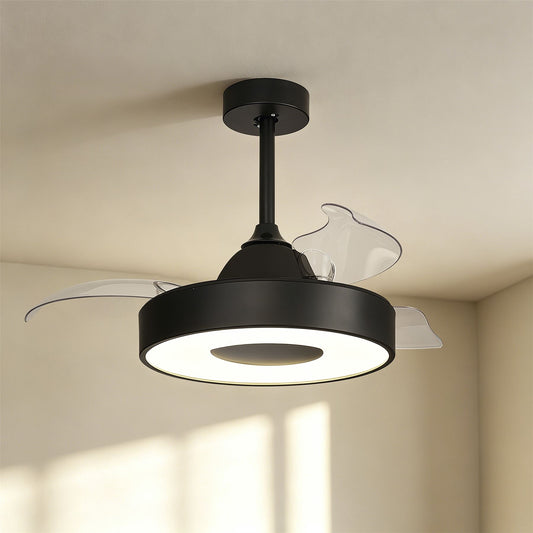 Coin Mini 45W LED Dimmable Ceiling Light With Built-In 25W DC Reversible Fan, Remote & APP Control, Black, 2500lm, 5yrs Warranty