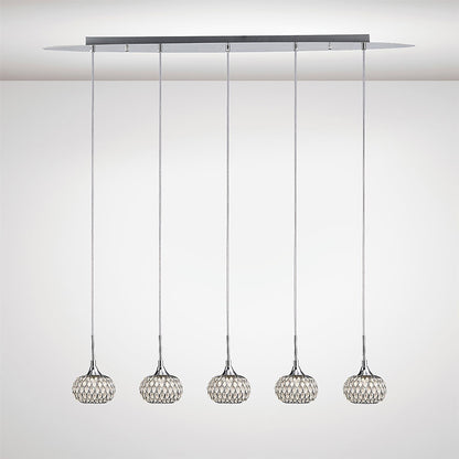 Diyas Chelsie Linear  5 Light G9 Line Polished Chrome/Clear Beaded Glass Ceiling Pendant Light Fitting