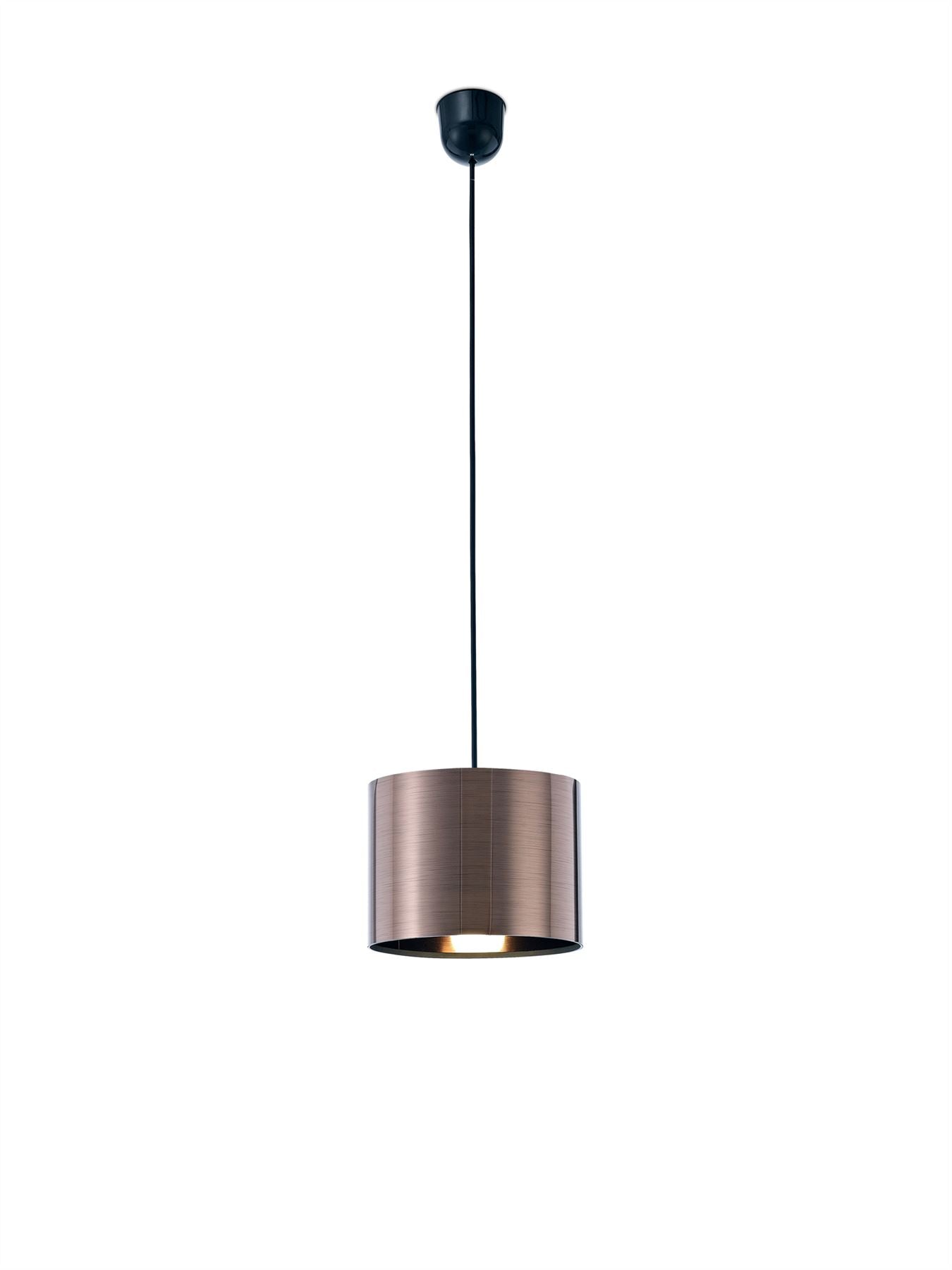 Deco Dako Black Pendant 1 Light E27 with 200 x 150mm Metallic Bronze Finish Cylinder Shade, c/w Ceiling Bracket