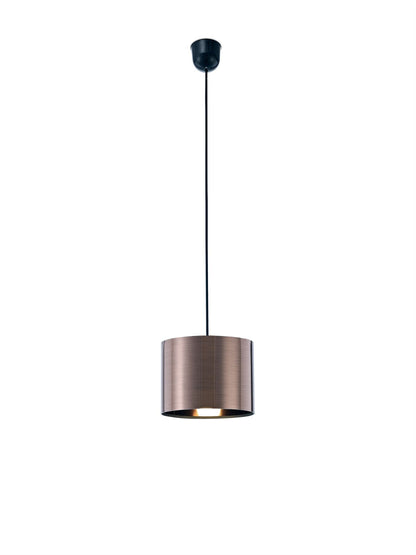 Deco Dako Black Pendant 1 Light E27 with 200 x 150mm Metallic Bronze Finish Cylinder Shade, c/w Ceiling Bracket