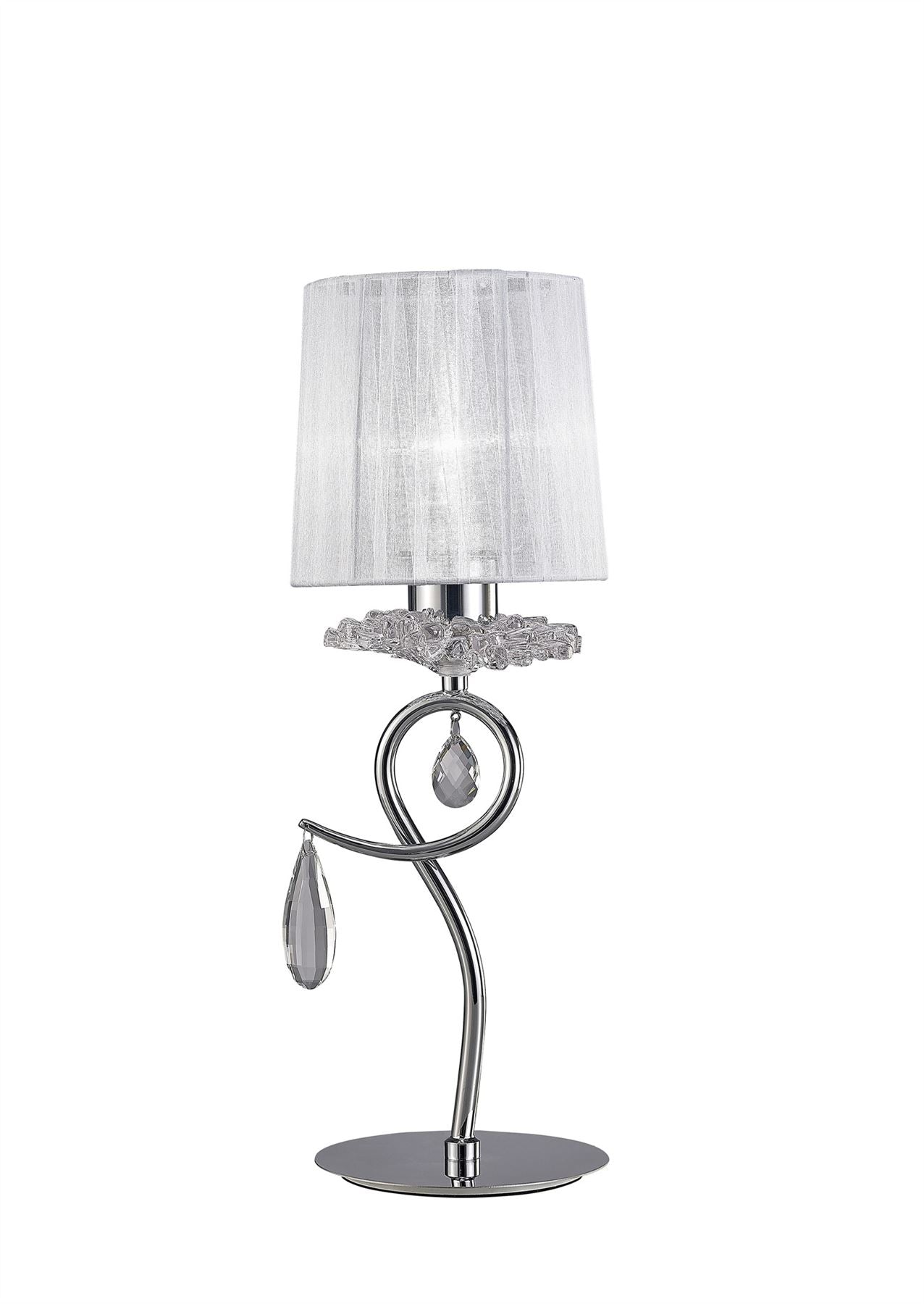 Mantra M5279 Louise Table Lamp 1 Light E27 with White Shade Polished Chrome/Clear Crystal