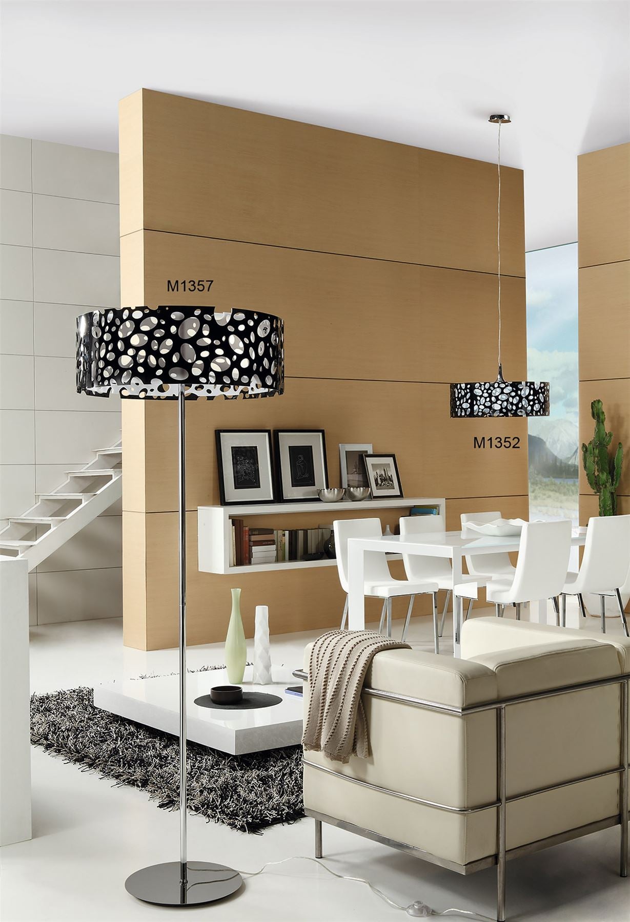 Mantra Lupin 60cm Pendant 4 Light E27, Gloss Black/White Acrylic/Polished Chrome, CFL Lamps INCLUDED