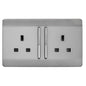 Trendi 2 Gang Raised Artistic Modern Glossy Screwless 13 Amp Single Pole with Chrome Switched UK Standard Electrical Double Wall Plug Socket in Brushed Steel - ART-SKT213LBS