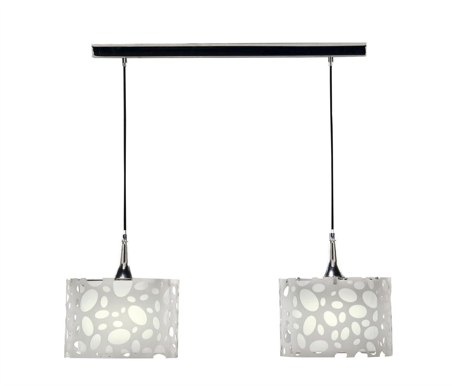 Mantra Lupin Linear Pendant 2 Light E27 Line, Gloss White/White Acrylic/Polished Chrome, CFL Lamps INCLUDED