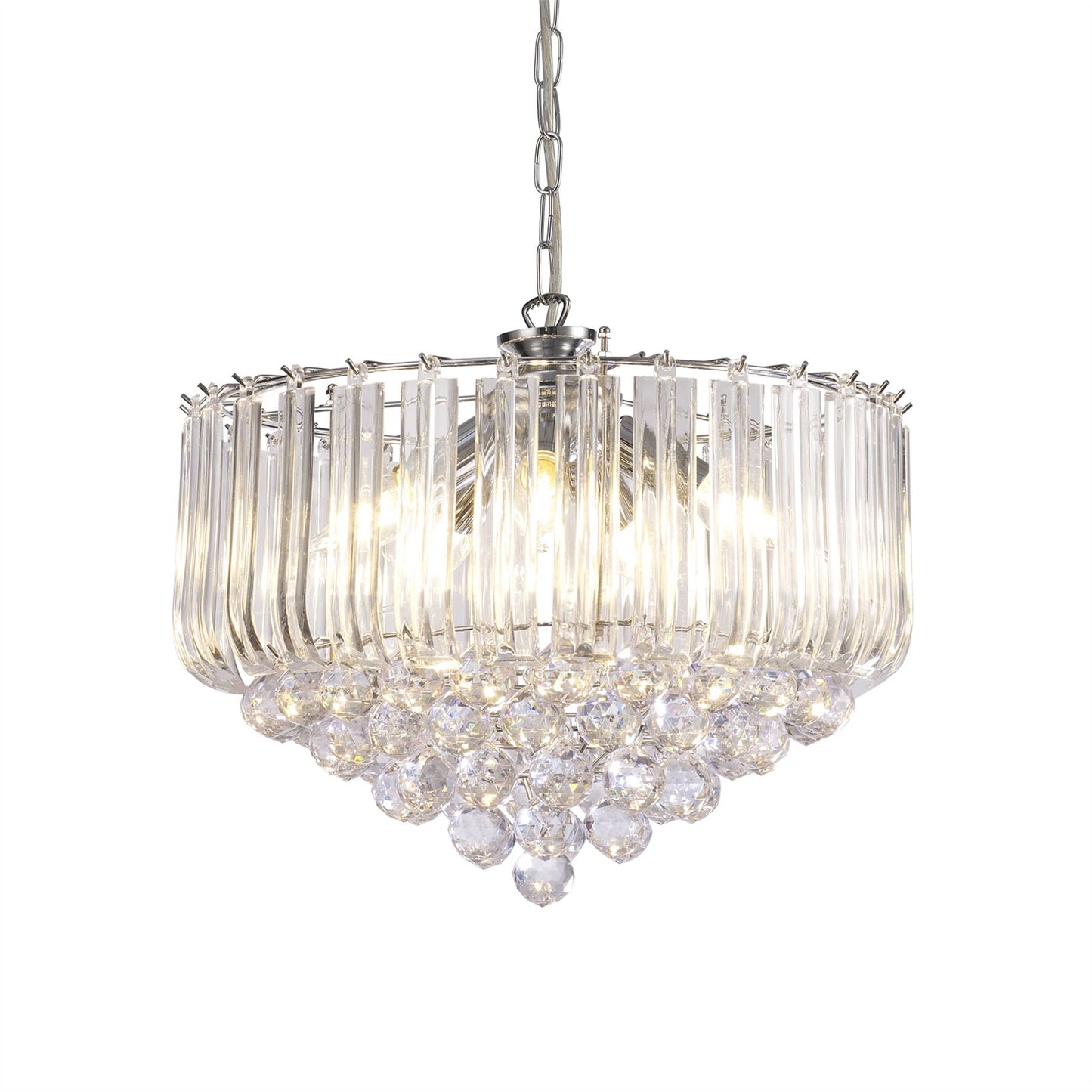 Deco Lana Pendant with Acrylic Spheres, 5 Light E14 Polished Chrome Finish