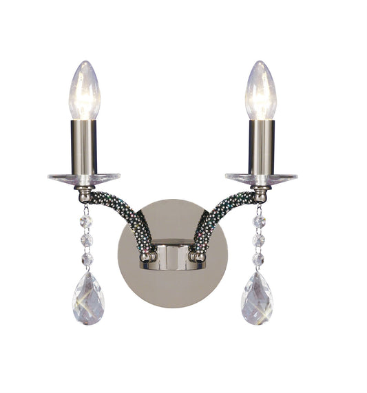 Diyas Fiore Wall Light Switched 2 Light E14 Black Chrome/Crystal