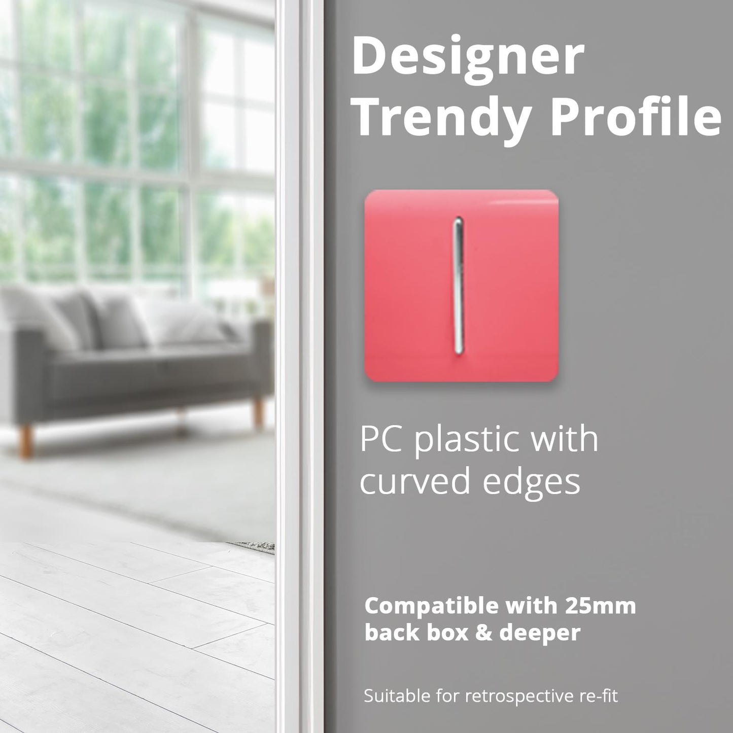 Trendi 1 Gang 2 Way 240V Screwless Artistic Modern Glossy 10 Amp Chrome Rocker Electrical Wall Light Switch in Strawberry Red (2 pack)