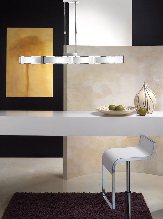 Mantra Duna GU10 Linear Pendant 4 Light L1, SGU10 Bar, Polished Chrome, White Acrylic, CFL Lamps INCLUDED