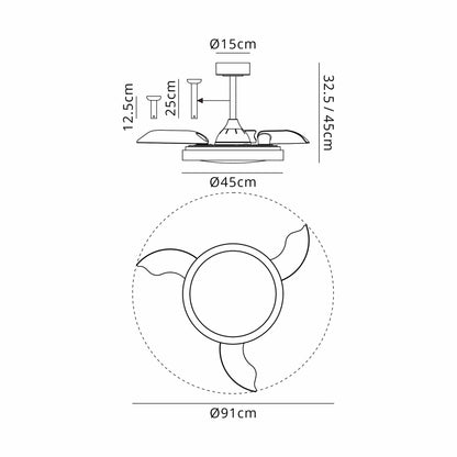 Mistral Mini 45cm 40W LED Dimmable Ceiling Light With Built-In 28W DC Fan, 2700-5000K Remote Control, 2500lm, White, 5yrs Warranty