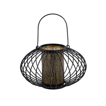 Diyas Home (DH) Orbit Candle Holder Large Black/Laser Pattern Glass Art
