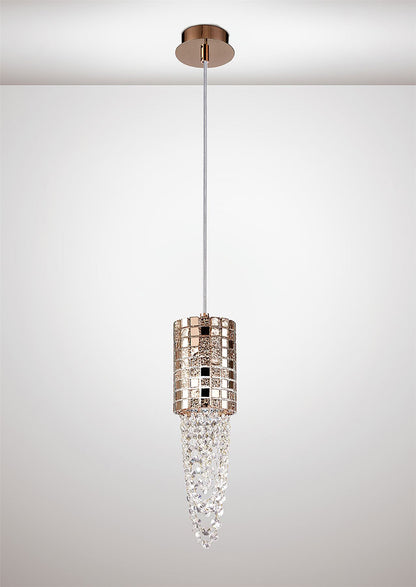 Diyas Camden 10cm Single  1 Light G9 Rose Gold/Mosaic Glass/Crystal Ceiling Pendant Light Fitting