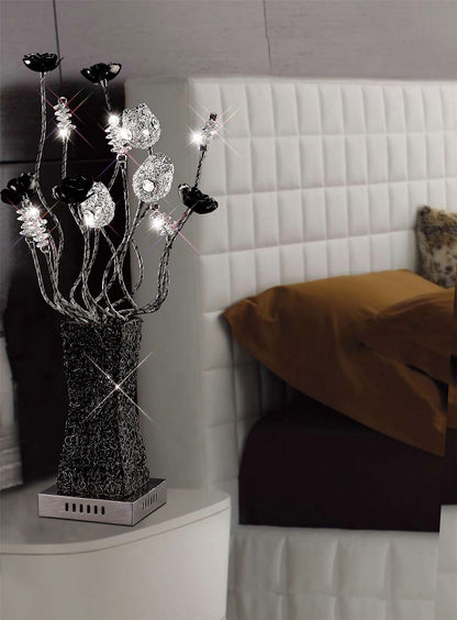 Diyas Home Jasmine Aluminium (DH) Jasmine Crystal Table Lamp 4 Light G4 Aluminium/Black, NOT LED/CFL Compatible