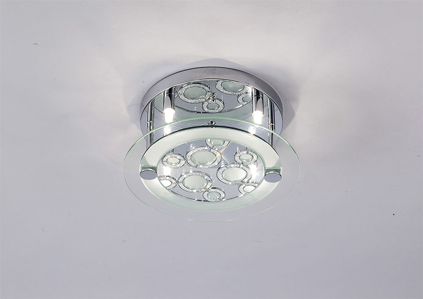 Diyas Destello 30cm Flush  Round with Circle Pattern 4 Light G9 Polished Chrome/Crystal Ceiling Light Fitting