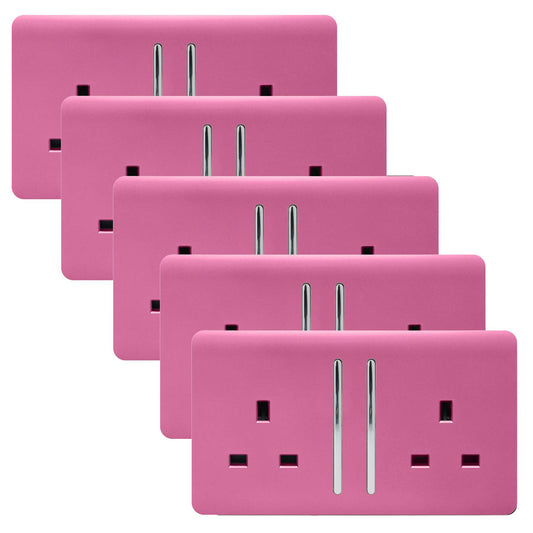 Trendi 2 Gang Artistic Modern Glossy 13 Amp Switched Tactile Plug Socket Pink (5 Pack)
