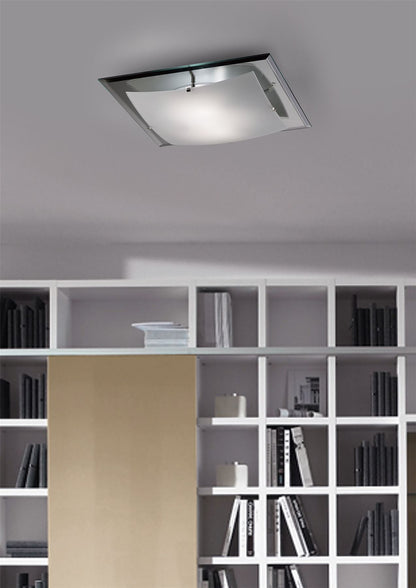 Deco Brooklyn Ceiling Light, 420mm Square, 3 Light E27 Frosted/Smoked Mirror