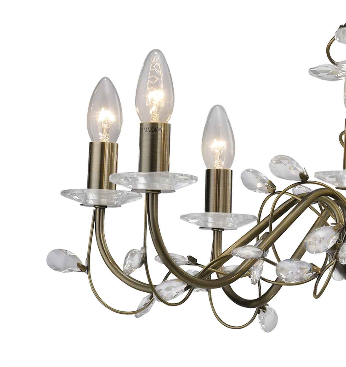 Diyas Willow 64cm  WITHOUT SHADE 8 Light E14 Antique Brass/Crystal Ceiling Pendant Light Fitting