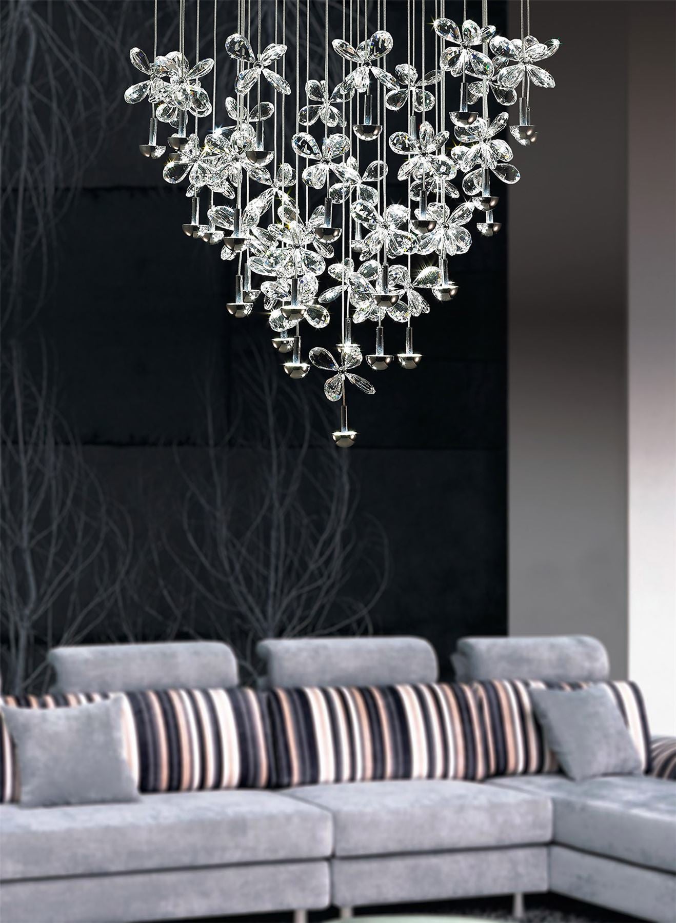 Diyas Aviva 68cm  Round 28 Light 4000K LED Polished Chrome/Crystal Ceiling Pendant Light Fitting