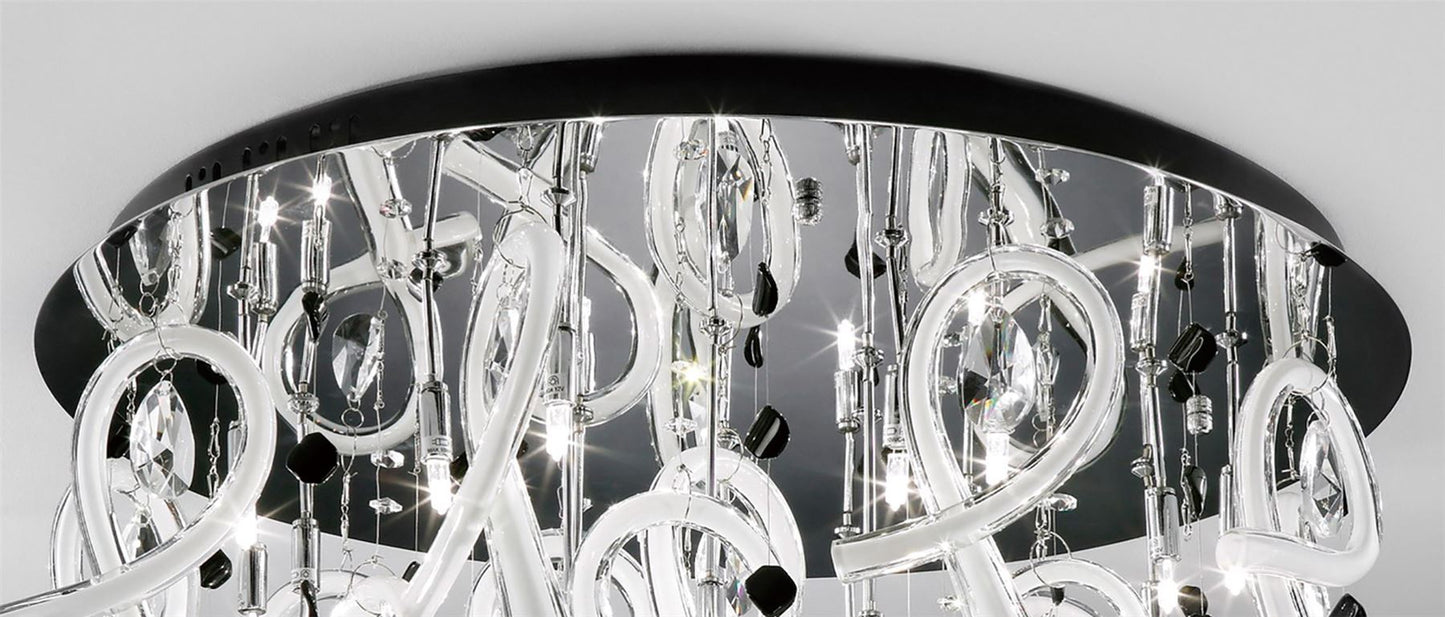 Diyas Class 60cm Flush  Round 20 Light G4 Polished Chrome/White Glass/Crystal, NOT LED/CFL Compatible Ceiling Light Fitting