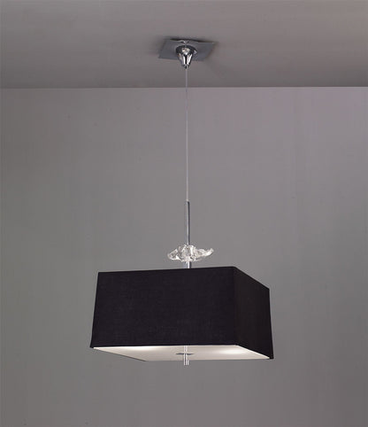 Mantra M0784 Akira Square Pendant 4 Light E27, Polished Chrome/Frosted Glass with Black Shade