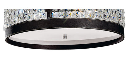 Diyas Celsa 45cm Flush  4 Light E14 Polished Chrome/Dark Brown Faux Leather/Crystal Ceiling Light Fitting