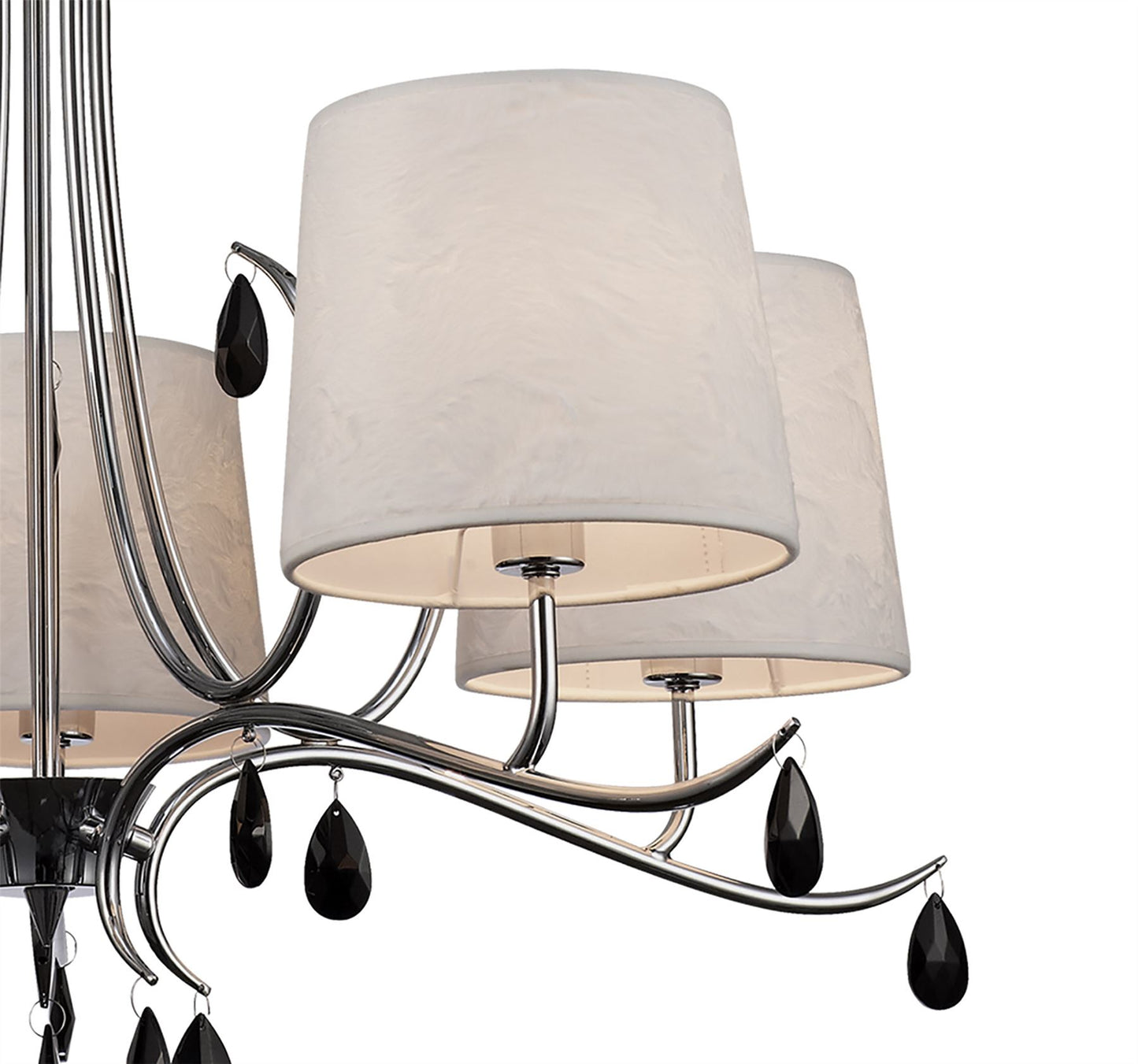 Mantra M6314 Andrea Pendant 81.5cm Round, 5 x E14 (Max 20W), Polished Chrome, White Shades, Black Crystal Droplets