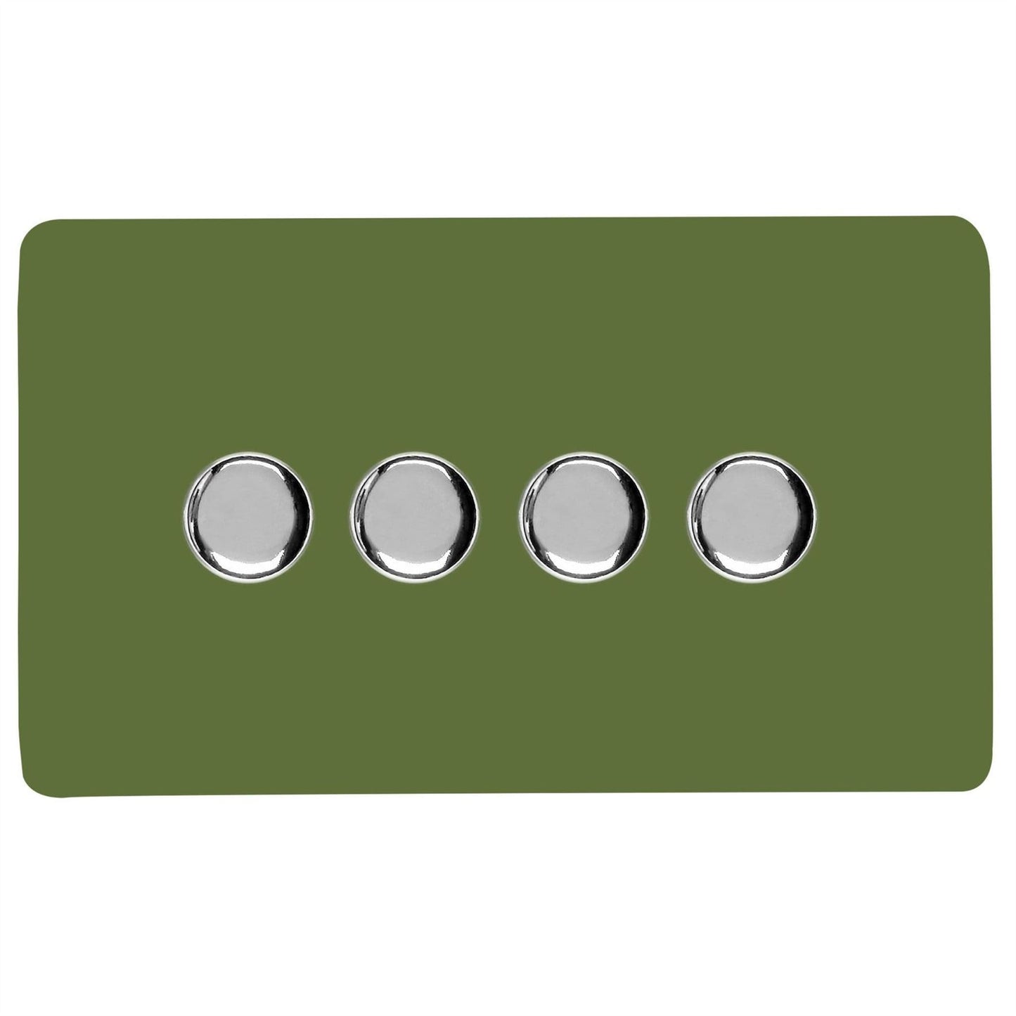 Trendi 4 Gang 2 Way 240V 100w LED Dimmer Screwless Raised Front Plate Plastic Artistic Modern Glossy 10 Amp Chrome Single Electrical Wall Light Switch in Moss Green - ART-4LDMMG