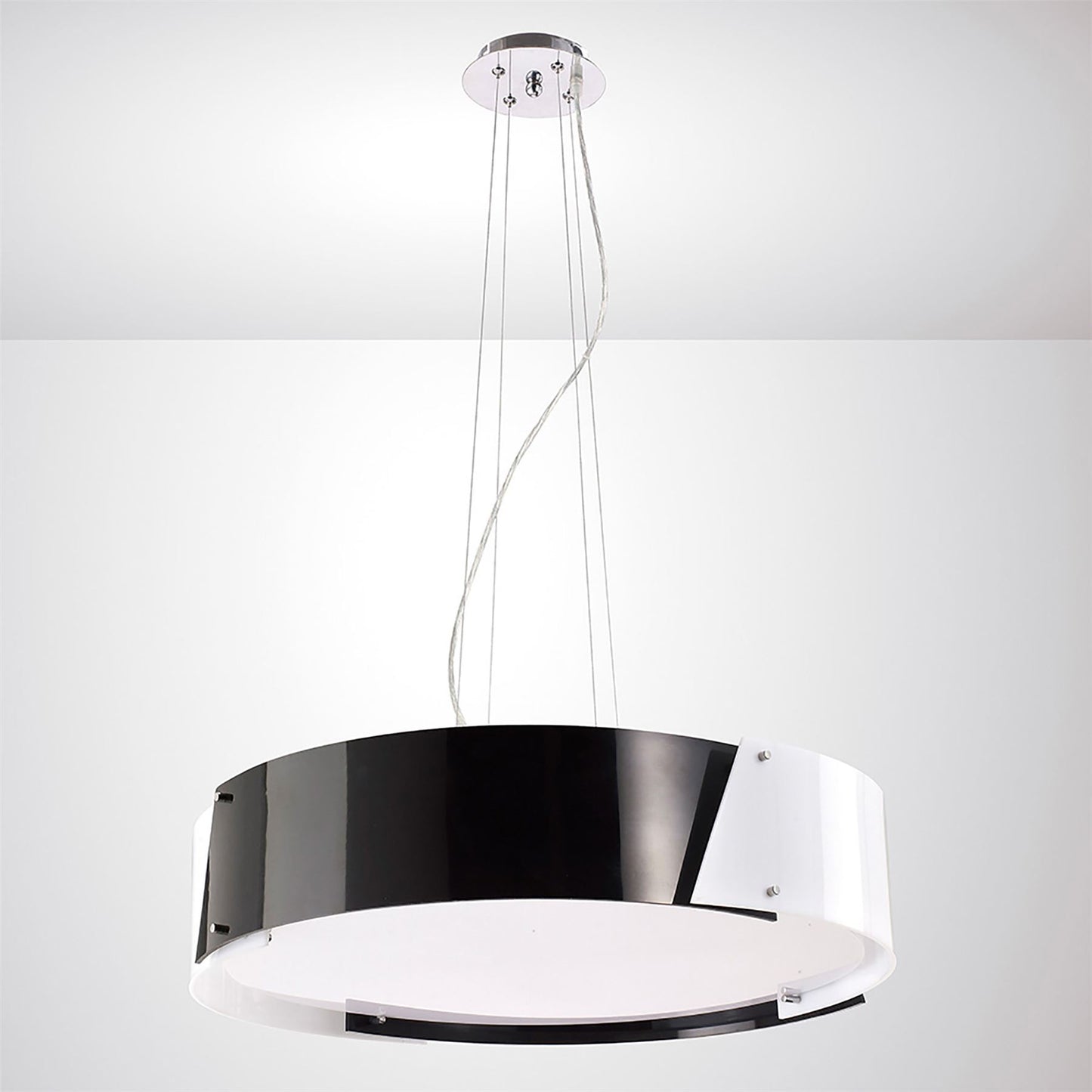 Diyas Dakota 67cm  Medium 4 Light E27 Polished Chrome/Black & White Acrylic Ceiling Pendant Light Fitting