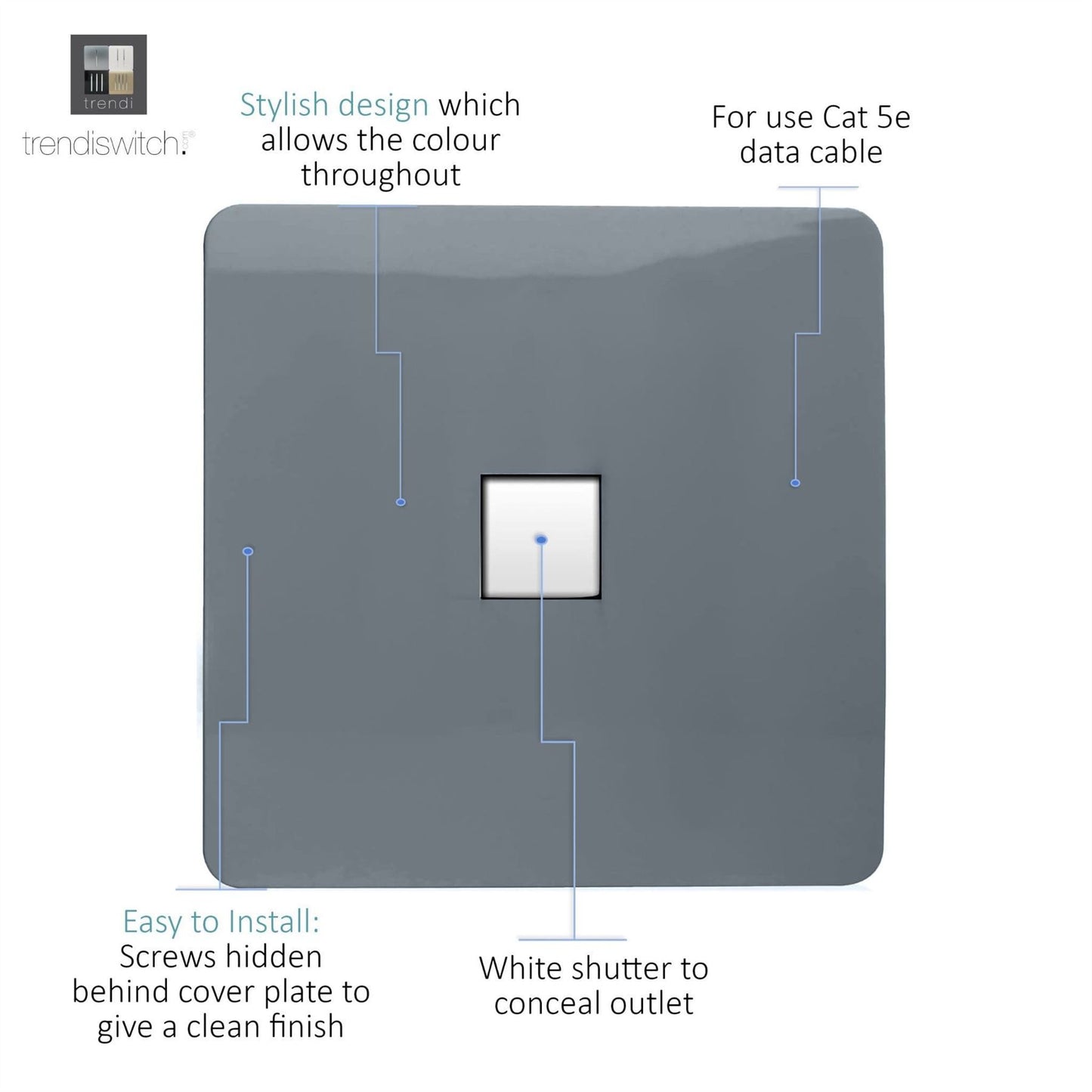 Trendi Artistic Modern Glossy Tactile RJ45 Cat 5e Ethernet Socket Warm Grey