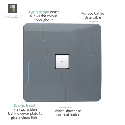 Trendi Artistic Modern Glossy Tactile RJ45 Cat 5e Ethernet Socket Warm Grey