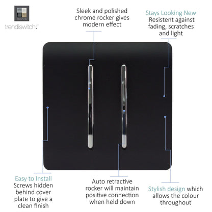 Trendi  Auto Retractive 2 Door Bell Switch Matt Black Soft Touch - ART-2DBSTB