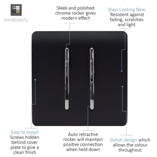 Trendi  Auto Retractive 2 Door Bell Switch Matt Black Soft Touch - ART-2DBSTB