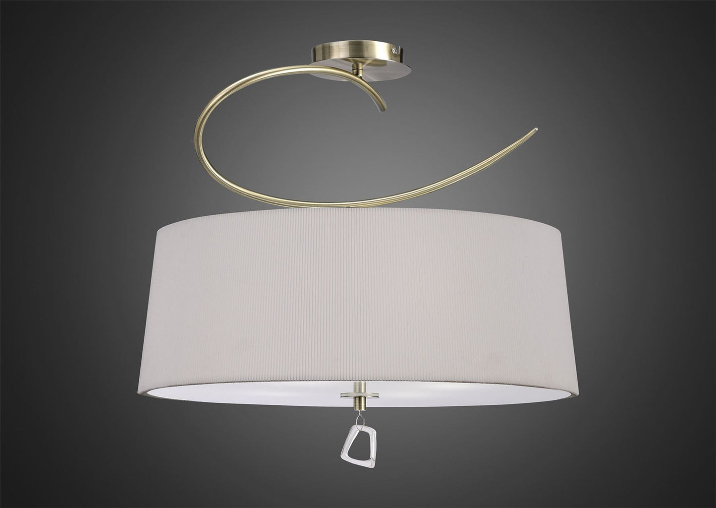 Mantra Mara 55cm Semi Flush 4 Light E27 Round, Antique Brass with Ivory White Shade