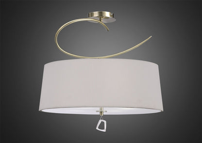 Mantra Mara 55cm Semi Flush 4 Light E27 Round, Antique Brass with Ivory White Shade