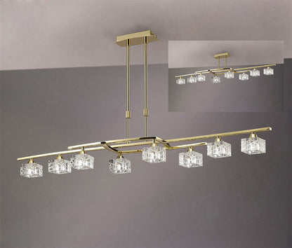 Mantra Zen PB Zen Rectangular Telescopic Convertible To Semi Flush 8 Light G9, Polished Brass