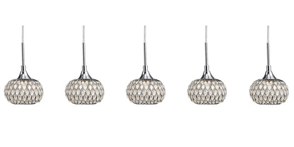 Diyas Chelsie Linear  5 Light G9 Line Polished Chrome/Clear Beaded Glass Ceiling Pendant Light Fitting
